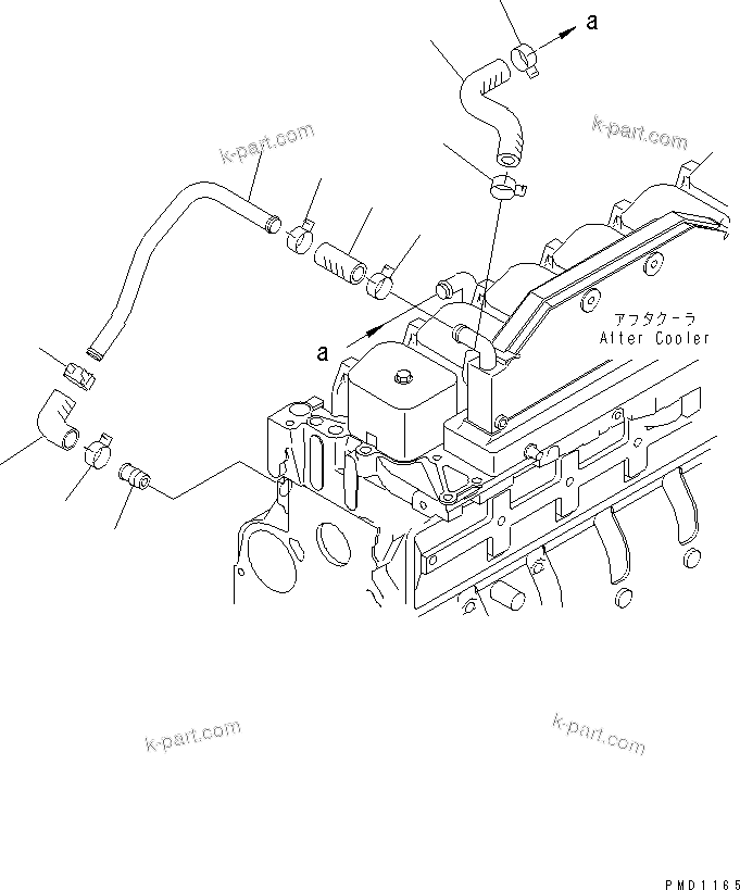 Komatsu parts book diagram for SA6D102E-1B S/N 26200467-UP: AFTERCOOLER WATER PIPING(#26280463-)
