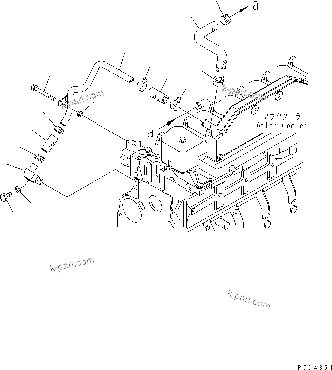 Komatsu parts book diagram for SA6D102E-1B S/N 26200467-UP: AFTERCOOLER WATER PIPING(#26200467-26280462)