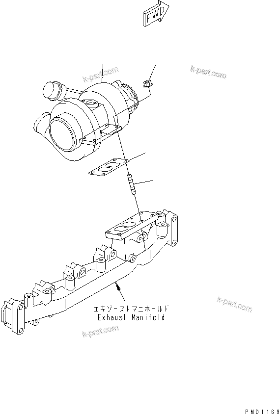 Komatsu parts book diagram for SA6D102E-1B S/N 26200467-UP: TURBOCHARGER MOUNTING(#26200467-26233079)