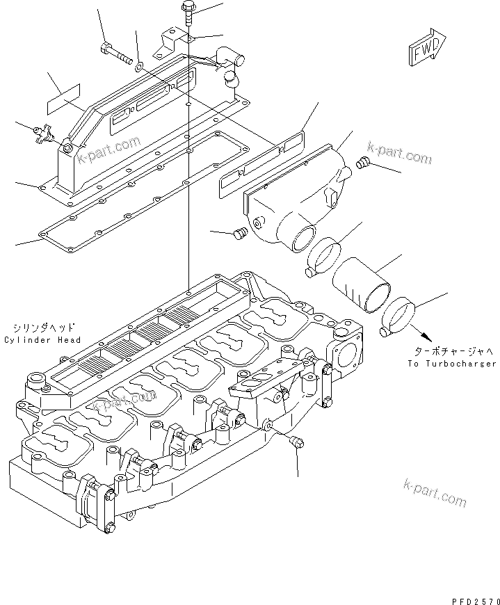 Komatsu parts book diagram for SA6D102E-1B S/N 26200467-UP: EXHAUST MANIFOLD AND AFTER COOLER(#26208642-)