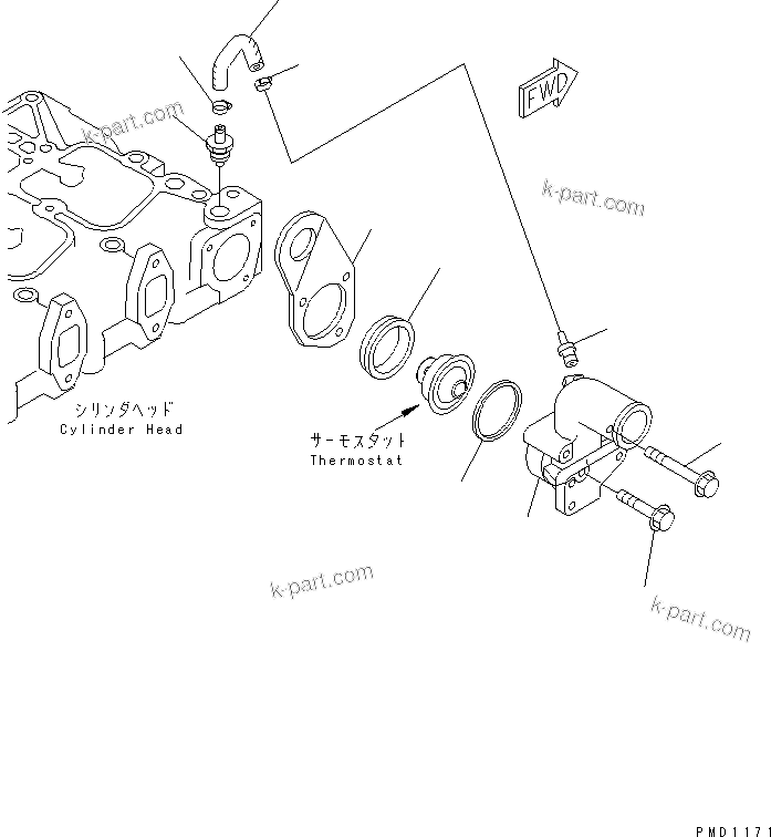 Komatsu parts book diagram for SA6D102E-1B S/N 26200467-UP: THERMOSTAT HOUSING