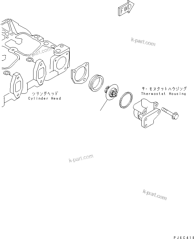 Komatsu parts book diagram for SA6D102E-1B S/N 26200467-UP: THERMOSTAT(#26295858-)