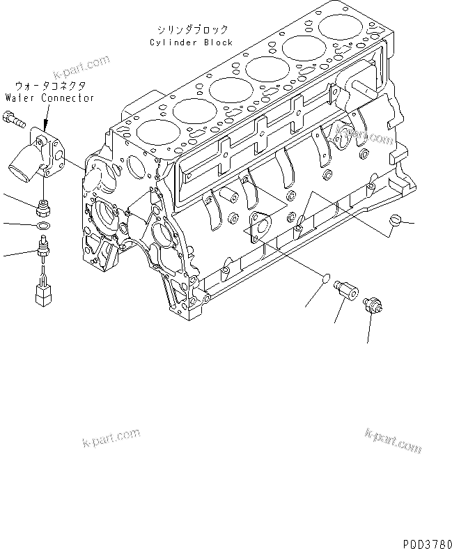 Komatsu parts book diagram for SA6D102E-1B S/N 26200467-UP: OIL PRESSURE SWITCH AND WATER TEMPERATURE SENSOR(#26222498-)
