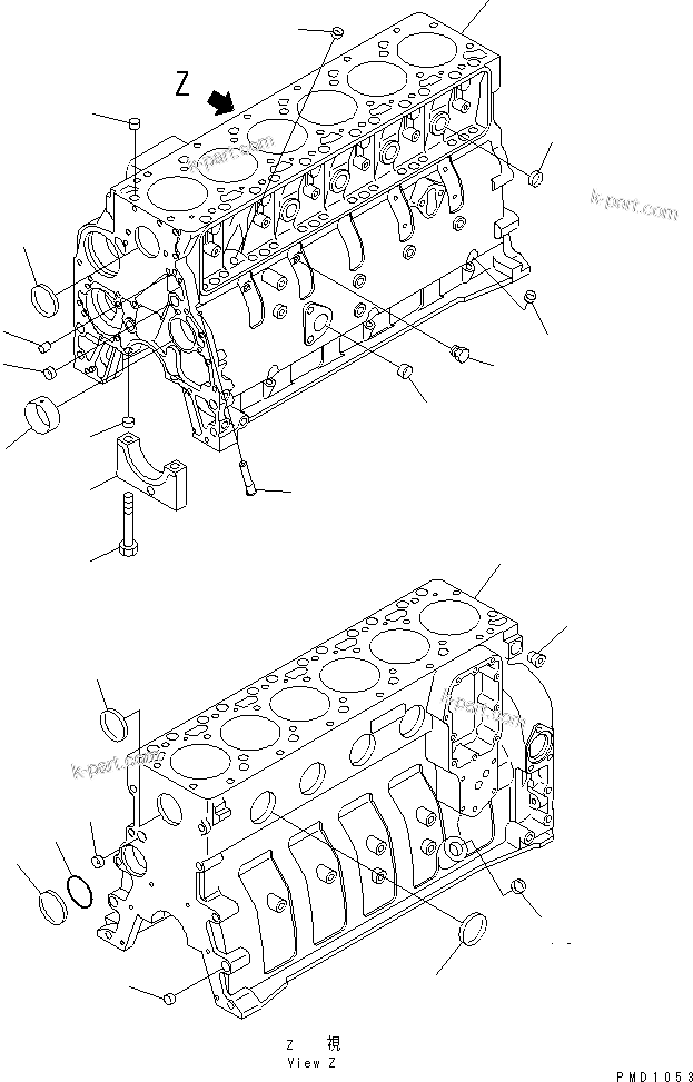 Komatsu parts book diagram for SA6D102E-1B S/N 26200467-UP: CYLINDER BLOCK(#26200467-26228573)