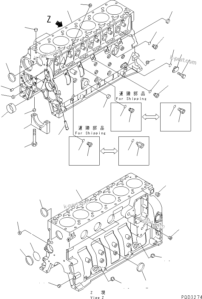 Komatsu parts book diagram for SA6D102E-1B S/N 26200467-UP: CYLINDER BLOCK(#26228574-)