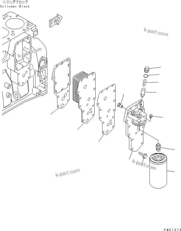Komatsu parts book diagram for SA6D102E-1B S/N 26200467-UP: OIL COOLER AND OIL FILTER