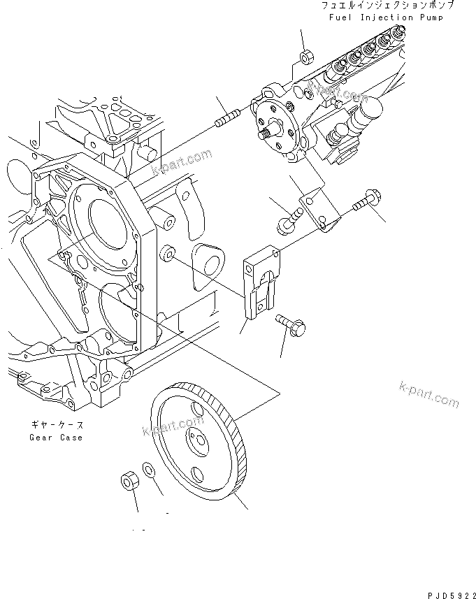 Komatsu parts book diagram for SA6D102E-1B S/N 26200467-UP: FUEL INJECTION PUMP MOUNTING AND GEAR(#26265208-)