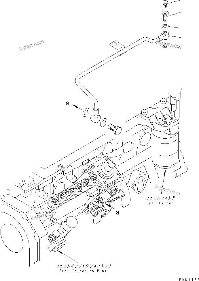 Komatsu parts book diagram for SA6D102E-1B S/N 26200467-UP: FUEL FILER PIPING