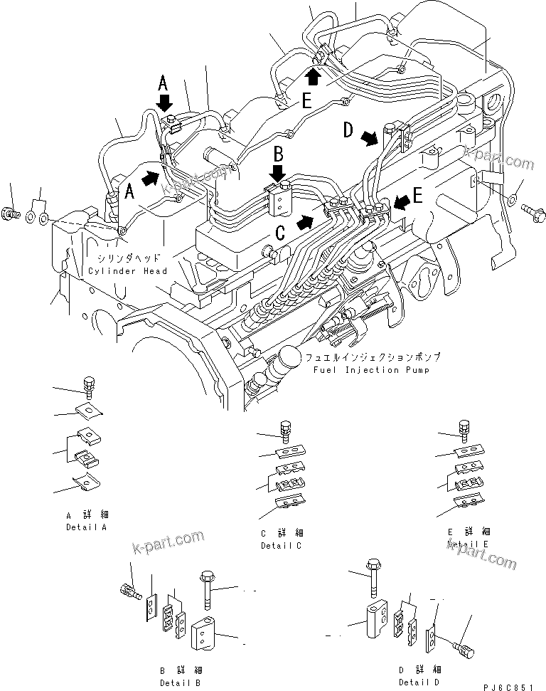 Komatsu parts book diagram for SA6D102E-1B S/N 26200467-UP: INJECTION PIPING(#26249264-)