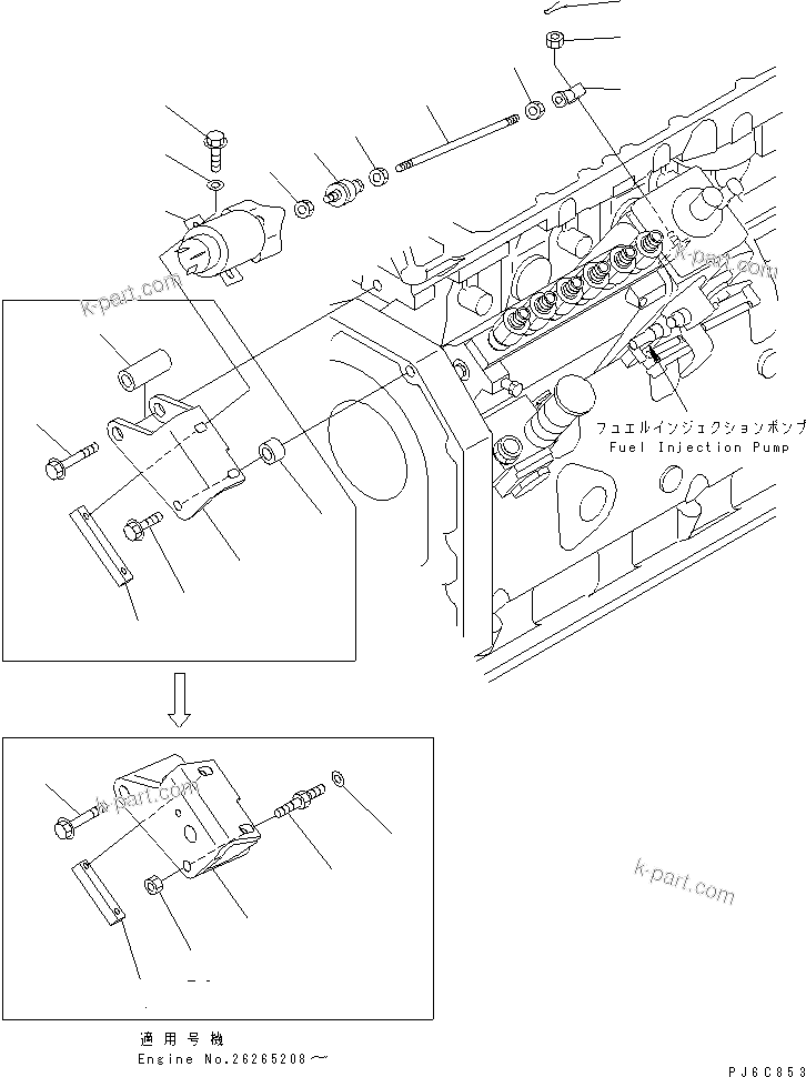 Komatsu parts book diagram for SA6D102E-1B S/N 26200467-UP: STOP SOLENOID