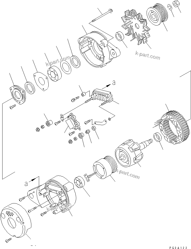 Komatsu parts book diagram for SA6D102E-1B S/N 26200467-UP: ALTERNATOR (35A) (BRUSHLESS TYPE) (INNER PARTS)(#26200467-26239398)