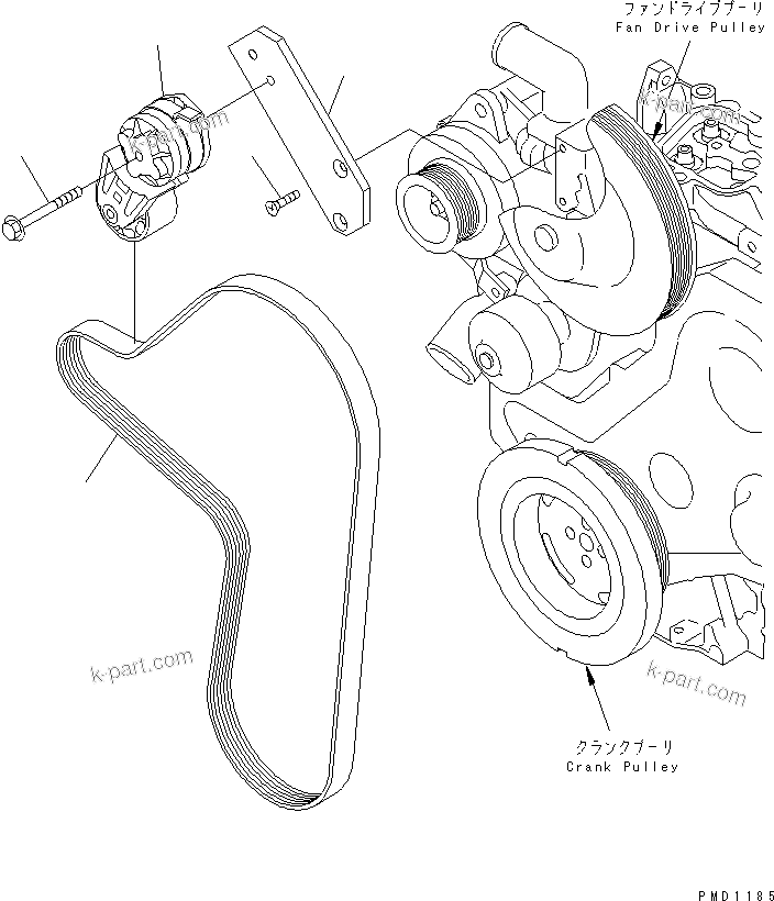 Komatsu parts book diagram for SA6D102E-1B S/N 26200467-UP: BELT TENSIONER (FOR 35A ALTERNATOR)