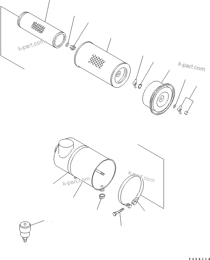 Komatsu parts book diagram for SA6D108-1A-7 S/N 10001-UP: AIR CLEANER (DOUBLE ELEMENT TYPE)(#23278-)