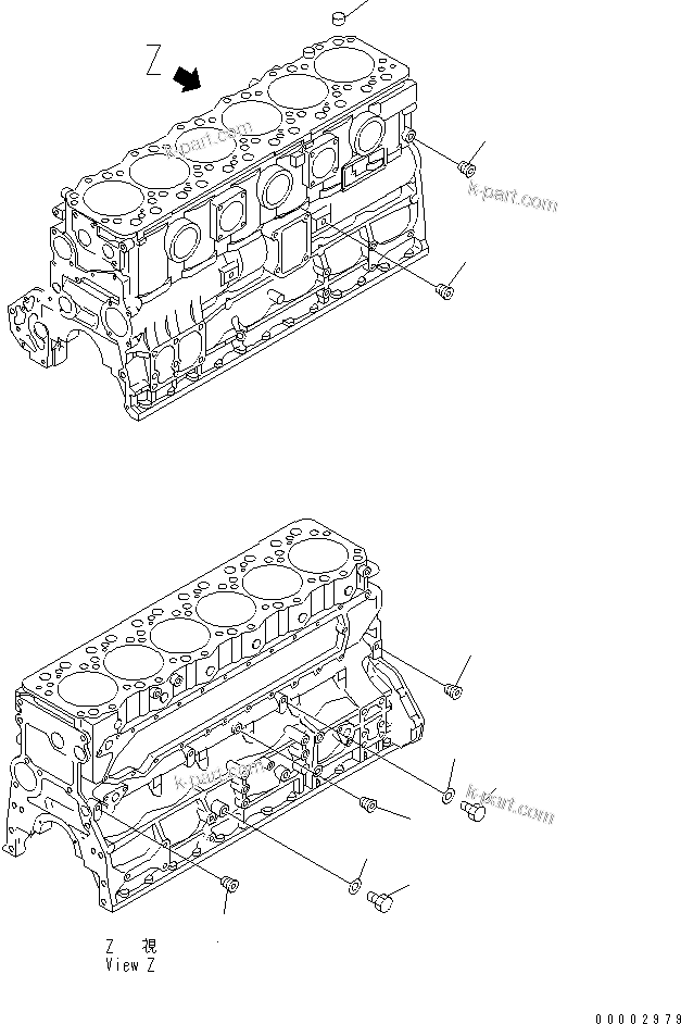 Komatsu parts book diagram for SA6D108-1A-7 S/N 10001-UP: CYLINDER BLOCK MOUNTING (COLD TERRAIN SPEC.)(#30194-)