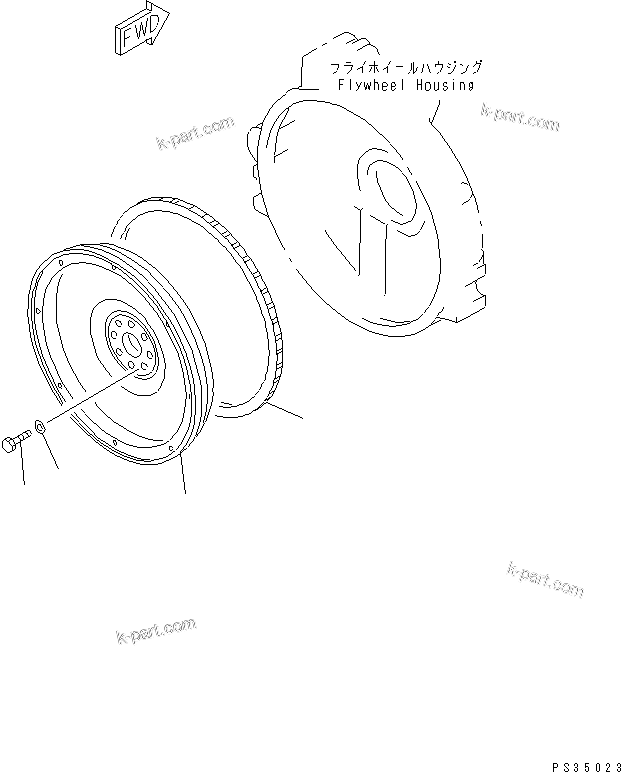 Komatsu parts book diagram for SA6D108-1A-7 S/N 10001-UP: FLYWHEEL