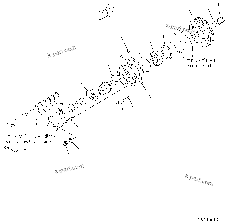 Komatsu parts book diagram for SA6D108-1A-7 S/N 10001-UP: FUEL INJECTION PUMP DRIVE