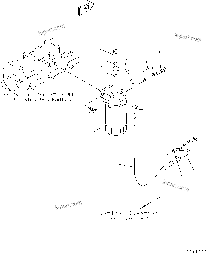 Komatsu parts book diagram for SA6D108-1A-7 S/N 10001-UP: PRE-FUEL FILTER MOUNTING(#30194-)