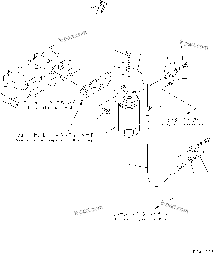 Komatsu parts book diagram for SA6D108-1A-7 S/N 10001-UP: PRE-FUEL FILTER MOUNTING (WITH WATER SEPARATOR)(#30194-)