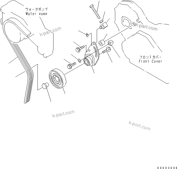 Komatsu parts book diagram for SA6D108-1A-7 S/N 10001-UP: TENSION PULLEY