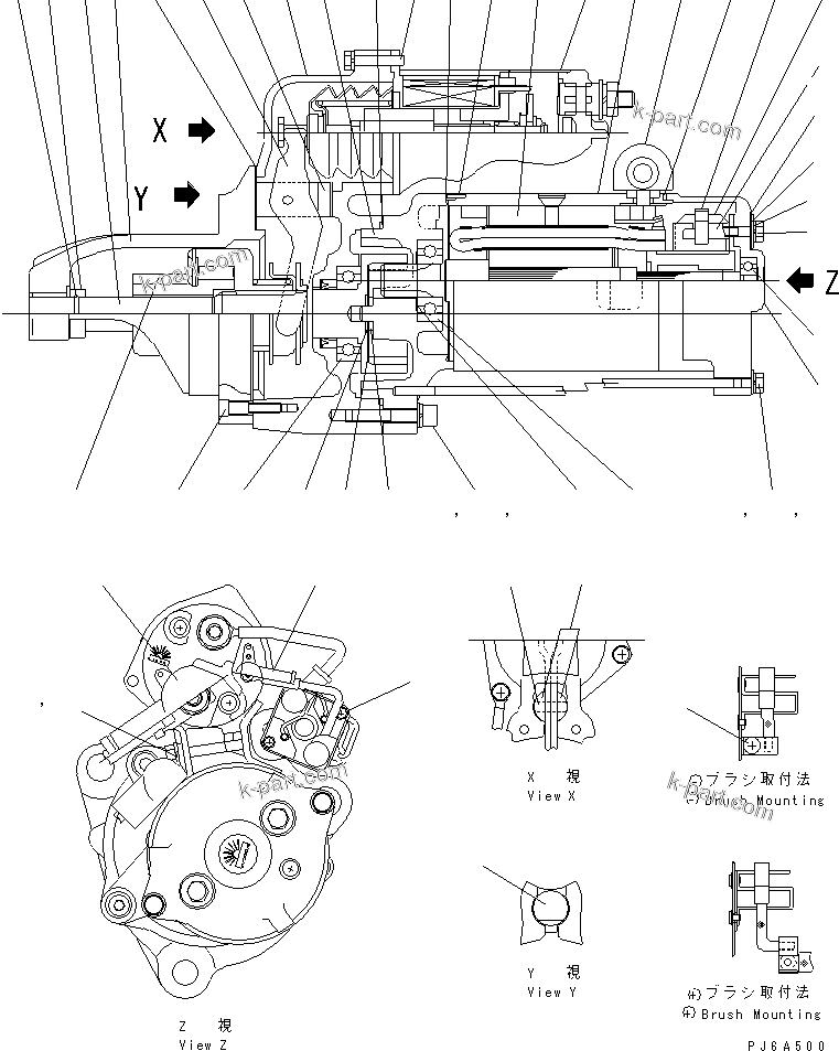 Komatsu parts book diagram for SA6D108-1A-7 S/N 10001-UP: STARTING MOTOR (7.5KW) (X CONNECTOR SPEC.) (INNER PARTS)(#25752-)