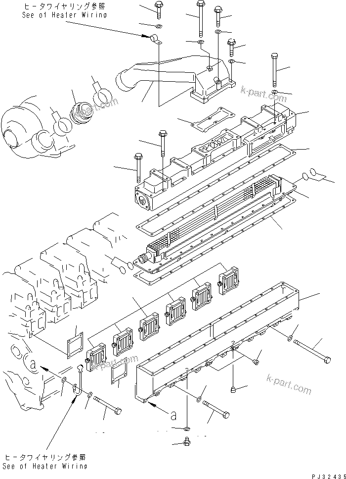 Komatsu parts book diagram for SA6D140-1FF-G S/N 10001-UP: AIR INTAKE MANIFOLD AND AFTER COOLER (FOR ELECTRICAL GOVERNOR)(#17983-20625)