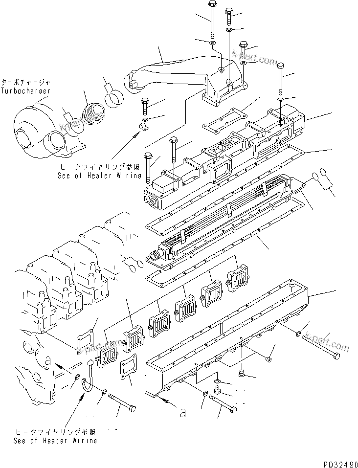 Komatsu parts book diagram for SA6D140-1FF-G S/N 10001-UP: AIR INTAKE MANIFOLD AND AFTER COOLER (FOR ELECTRICAL GOVERNOR)(#20626-)