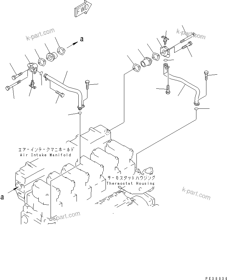 Komatsu parts book diagram for SA6D140-1FF-G S/N 10001-UP: AFTER COOLER WATER PIPING(#20454-20625)