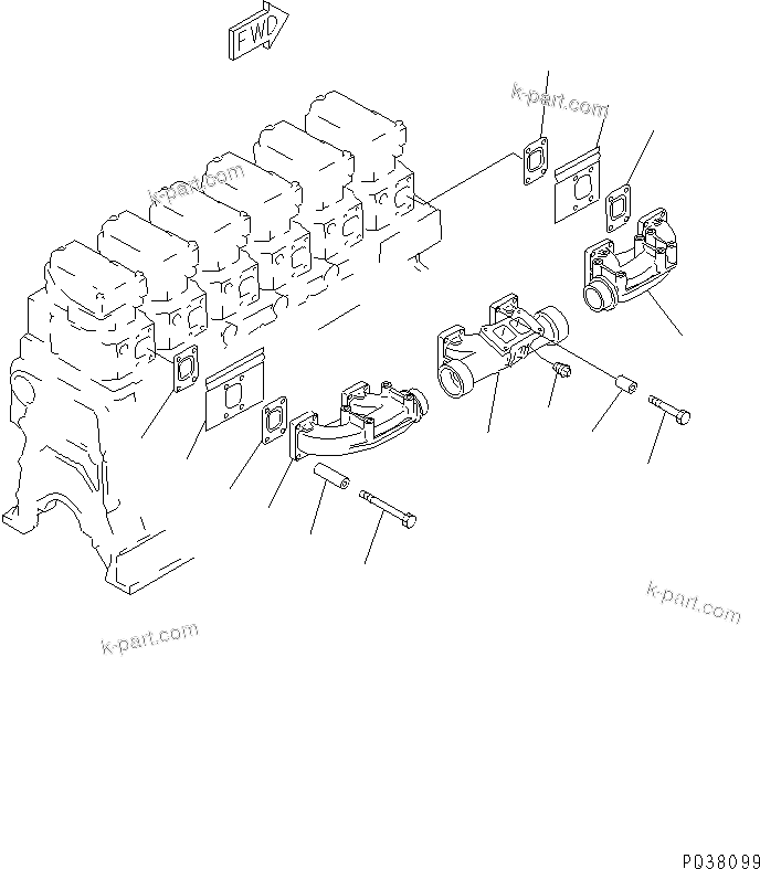 Komatsu parts book diagram for SA6D140-1FF-G S/N 10001-UP: EXHAUST MANIFOLD(#17739-20625)