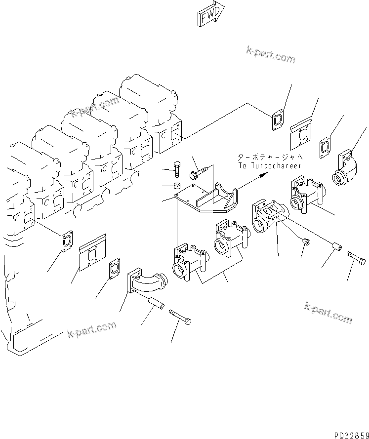 Komatsu parts book diagram for SA6D140-1FF-G S/N 10001-UP: EXHAUST MANIFOLD (WITHOUT EXHAUST BRAKE)(#20626-)