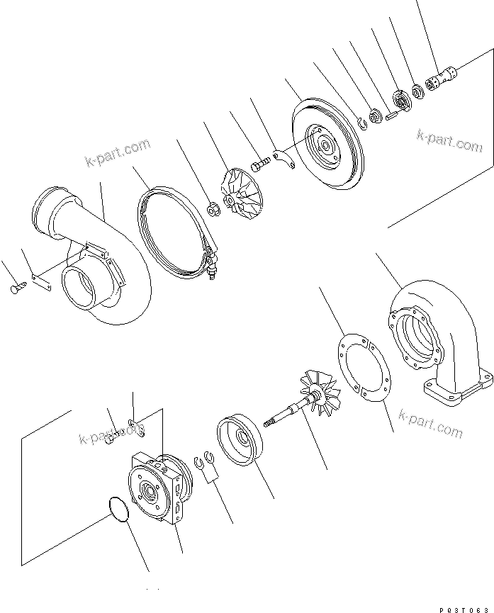 Komatsu parts book diagram for SA6D140-1FF-G S/N 10001-UP: TURBOCHARGER (KTR110G-344E) (INNER PARTS)(#17983-23808)