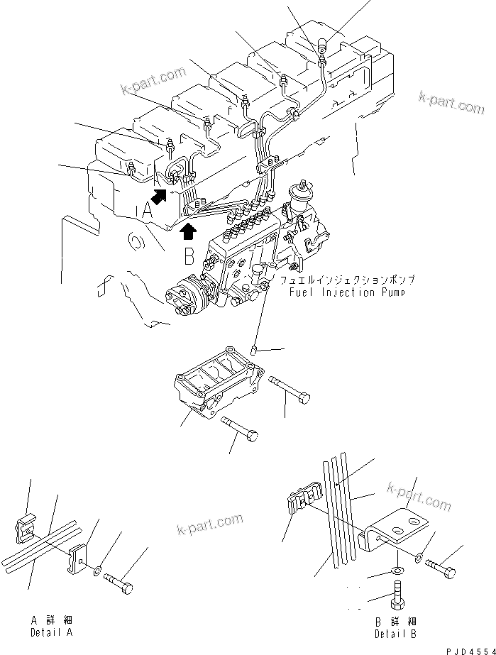 Komatsu parts book diagram for SA6D140-1FF-G S/N 10001-UP: FUEL INJECTION PUMP PIPING(#27573-)