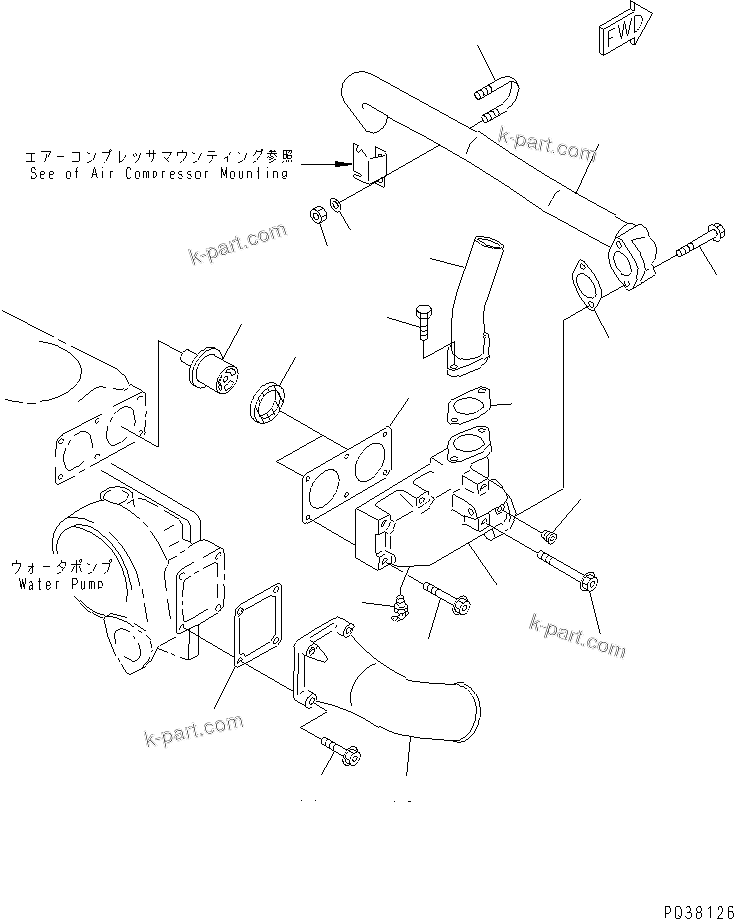 Komatsu parts book diagram for SA6D140-1FF-G S/N 10001-UP: THERMOSTAT AND PIPING(#25280-)