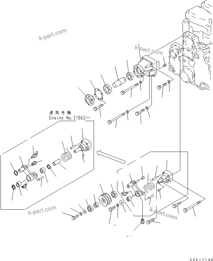 Komatsu parts book diagram for SA6D140-1FF-G S/N 10001-UP: FAN DRIVE (HARDENING PULLEY) (SANDY AND DUSTY SPEC.)(#17983-)