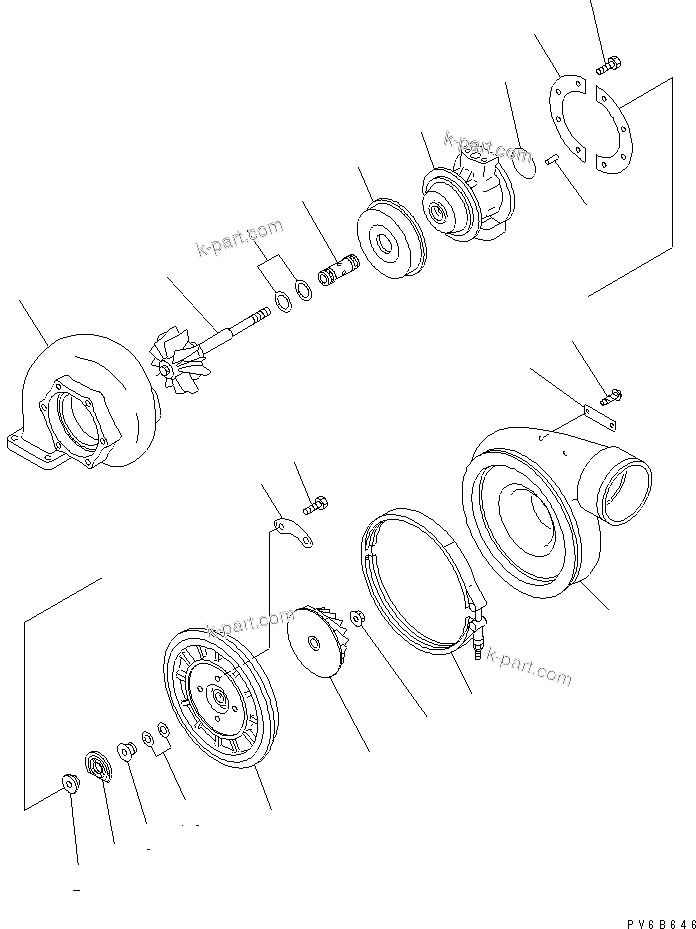 Komatsu parts book diagram for SA6D140E-3E-7 S/N 110001-UP: TURBOCHARGER (KTR110L-3H4E) (INNER PARTS)