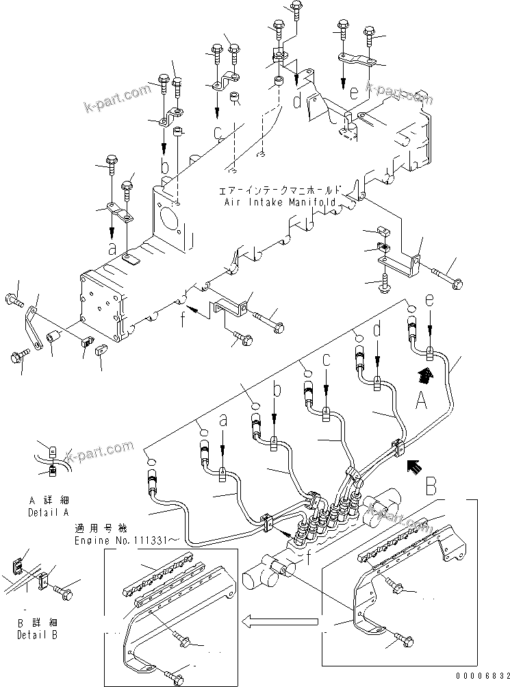 Komatsu parts book diagram for SA6D140E-3E-7 S/N 110001-UP: FUEL PIPING