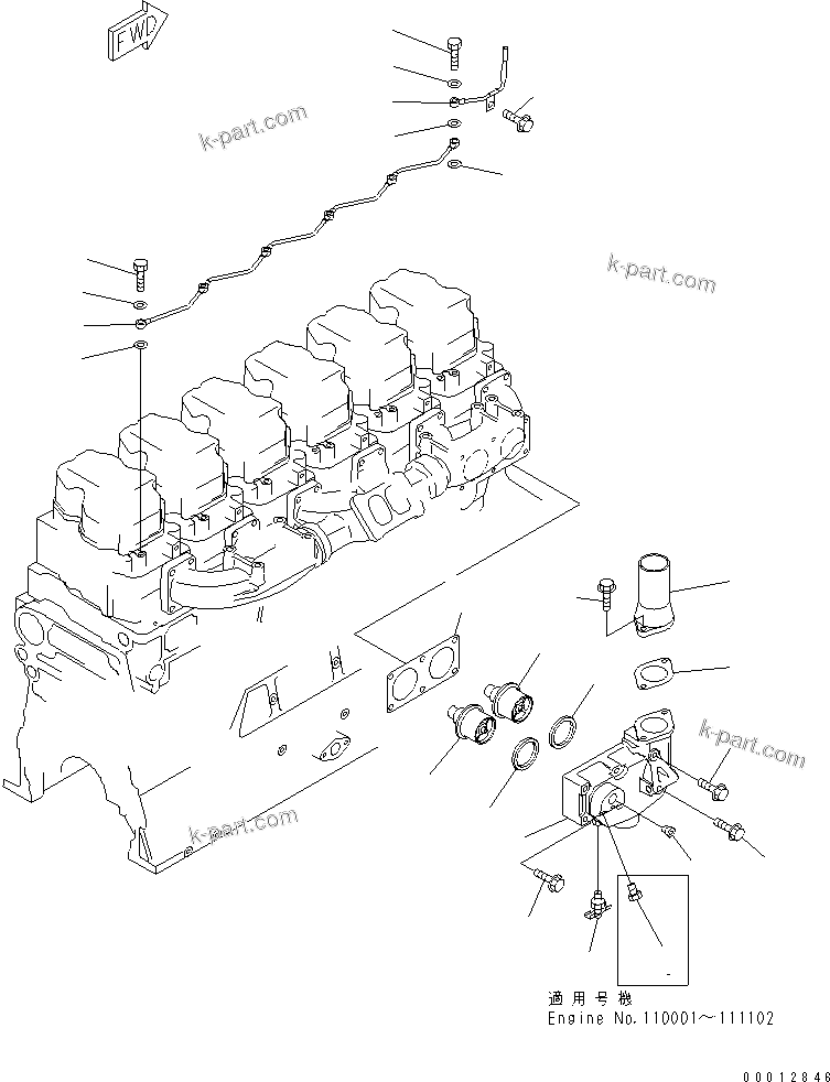 Komatsu parts book diagram for SA6D140E-3E-7 S/N 110001-UP: THERMOSTAT AND AIR VENT