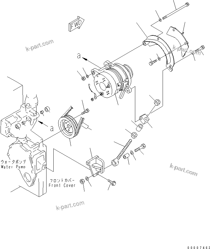 Komatsu parts book diagram for SA6D140E-3E-7 S/N 110001-UP: ALTERNATOR MOUNTING (35A) (WITH HARDENING PULLEY)(#110621-)