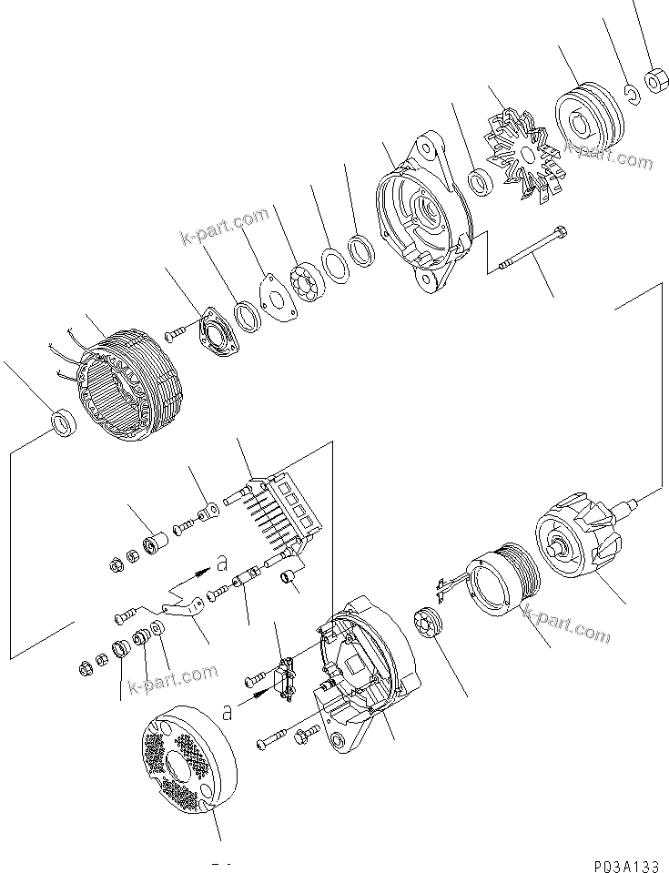 Komatsu parts book diagram for SA6D140E-3E-7 S/N 110001-UP: ALTERNATOR (35A) (WITH HARDENING PULLEY) (INNER PARTS)(#110621-)