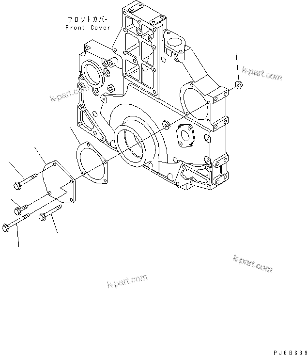 Komatsu parts book diagram for SA6D140E-3E-7 S/N 110001-UP: FRONT POWER TAKE OFF COVER (FOR COMPRESSOR LESS)