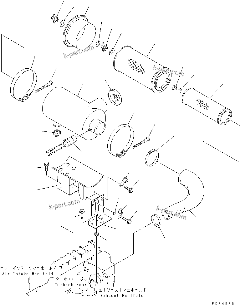 Komatsu parts book diagram for SA6D108E-2A-H7 S/N 19030-UP: AIR CLEANER(#21722-25553)