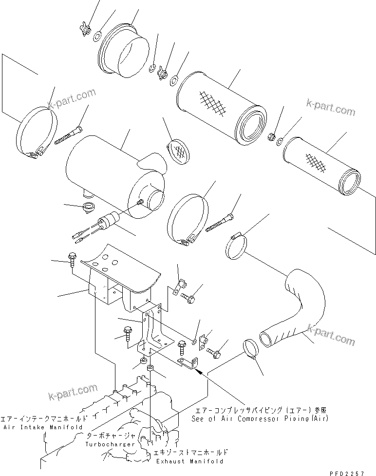 Komatsu parts book diagram for SA6D108E-2A-H7 S/N 19030-UP: AIR CLEANER (WITH AIR COMPRESSOR)(#32423-)