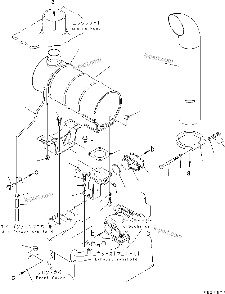 Komatsu parts book diagram for SA6D108E-2A-H7 S/N 19030-UP: MUFFLER(#25950-30795)