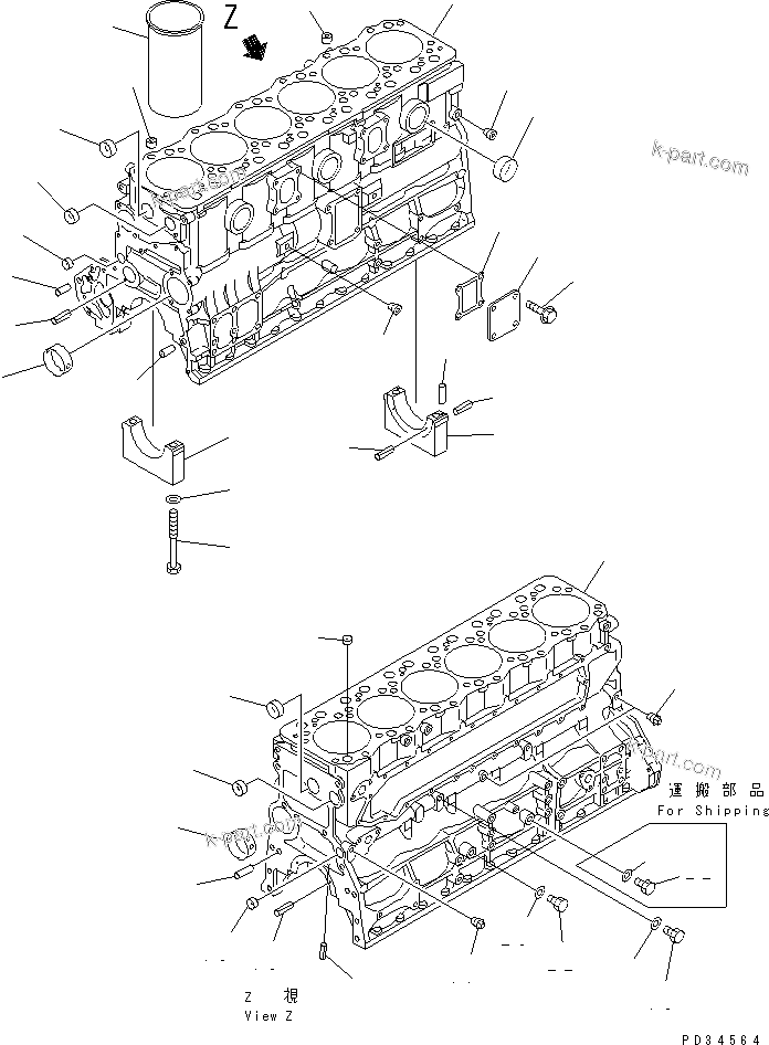 Komatsu parts book diagram for SA6D108E-2A-H7 S/N 19030-UP: CYLINDER BLOCK (FOR ERECTRICAL GOVERNOR)(#21722-29484)