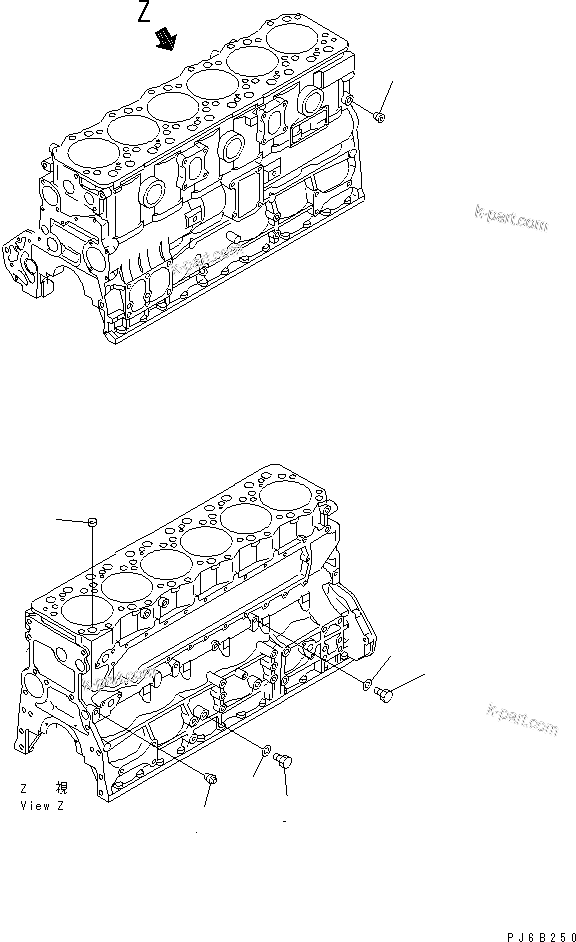 Komatsu parts book diagram for SA6D108E-2A-H7 S/N 19030-UP: CYLINDER BLOCK BLIND PLUG (FOR ERECTRICAL GOVERNOR) (WITH AIR COMPRESSOR)(#29532-)