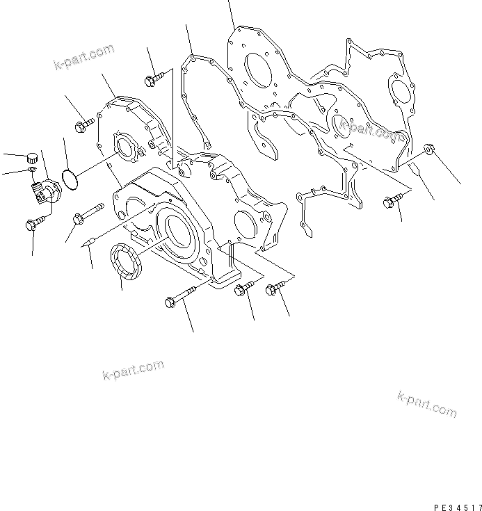 Komatsu parts book diagram for SA6D108E-2A-H7 S/N 19030-UP: FRONT COVER(#21560-29475)