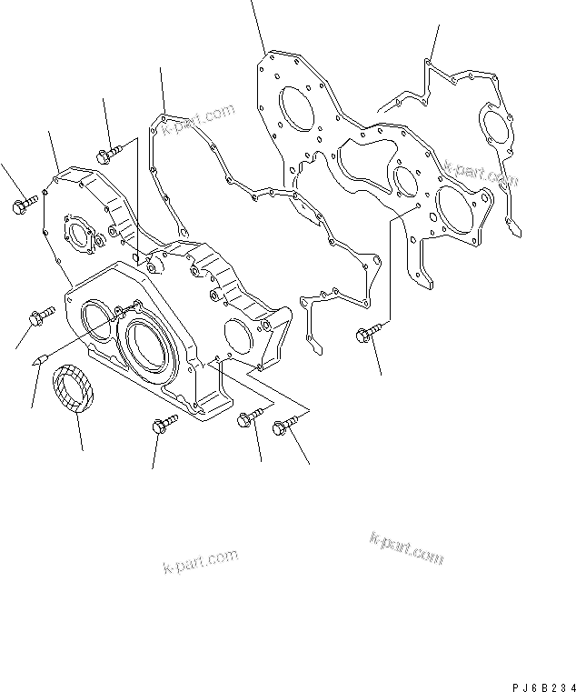 Komatsu parts book diagram for SA6D108E-2A-H7 S/N 19030-UP: FRONT COVER (WITH AIR COMPRESSOR)(#29532-)