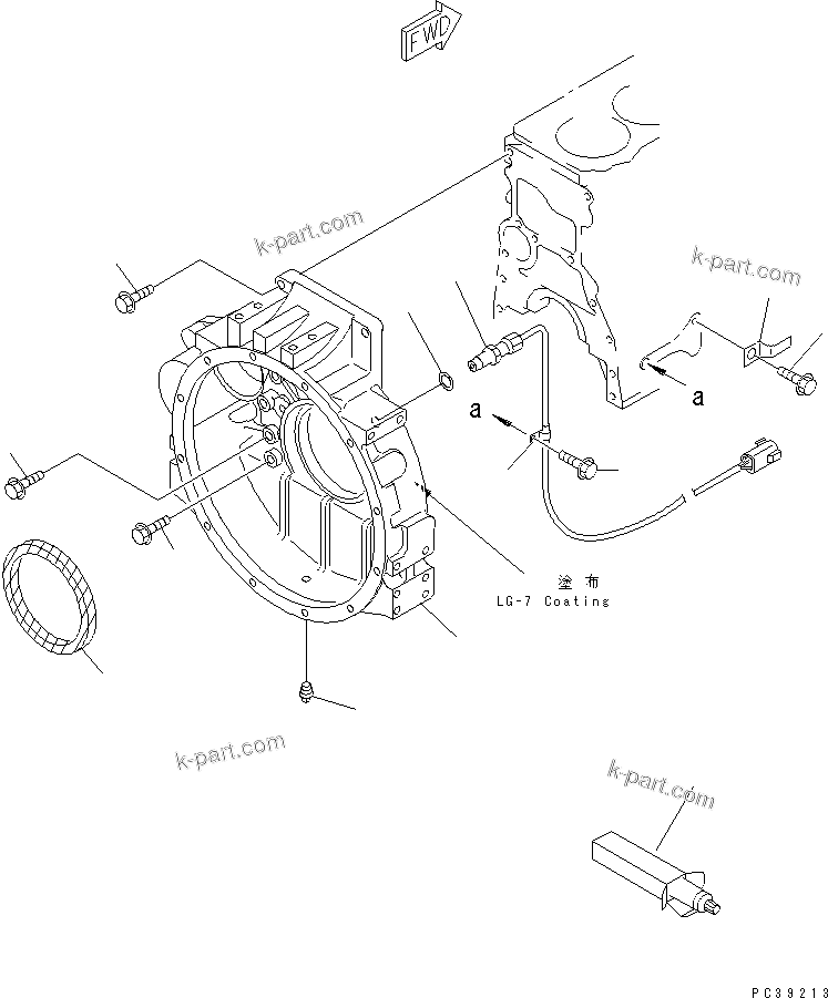Komatsu parts book diagram for SA6D108E-2A-H7 S/N 19030-UP: FLYWHEEL HOUSING (WITH REVORUTION SENSOR)(#21560-)