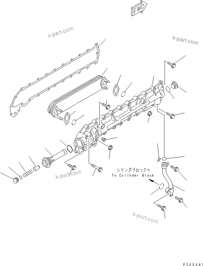 Komatsu parts book diagram for SA6D108E-2A-H7 S/N 19030-UP: OIL COOLER (FOR ERECTRICAL GOVERNOR)(#21562-)