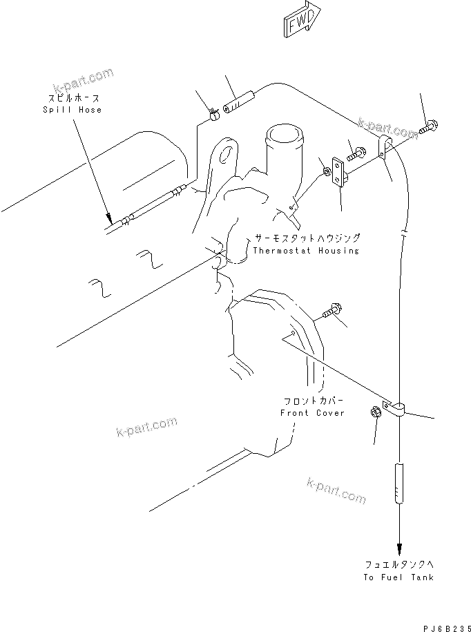 Komatsu parts book diagram for SA6D108E-2A-H7 S/N 19030-UP: FUEL RETURN (WITH AIR COMPRESSOR)(#30009-)