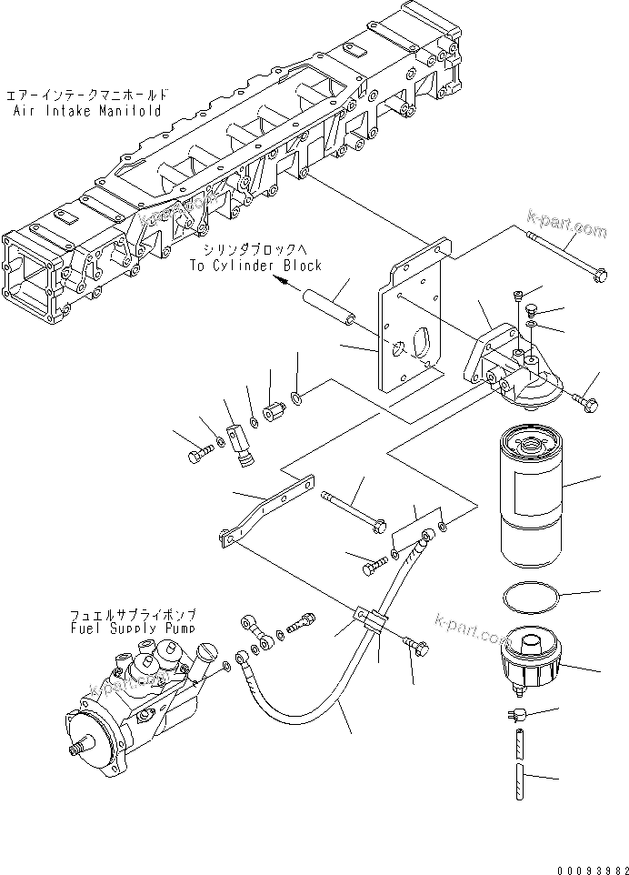 Komatsu parts book diagram for SA6D140E-3L-7 S/N 110001-UP: PRE FILTER MOUNTING (EXTREMELY BAD FUEL GROUND SPEC.) (THREAD 1-1/4)(#113660-)